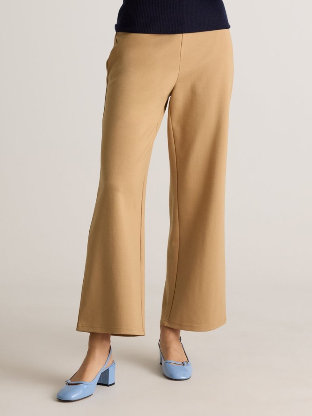 Quince Women's Organic Cotton, double Knit Wide Leg Pants in Camel Sz Large